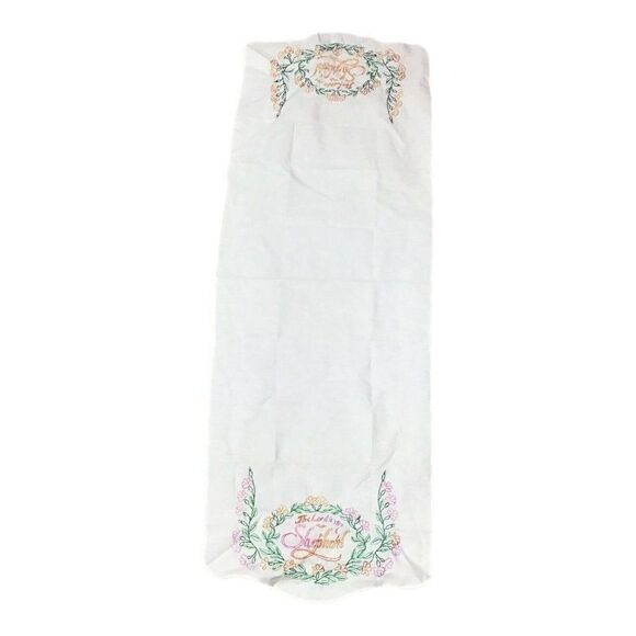 Vintage Floral Wreath Embroidered “The Lord is My Sheppard” Table Runner  41x14 - Picture 2 of 3